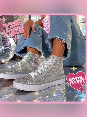NWT Gotta Flurt Disco II Hi Silver Sequin High Top Sneakers Size 11 Y2K